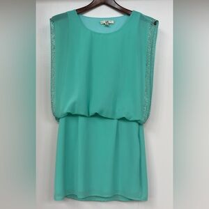 Pristine YA LOS ANGELES Flowy Teal MiniDress w/Rhinestone Accents (S) Retail $99